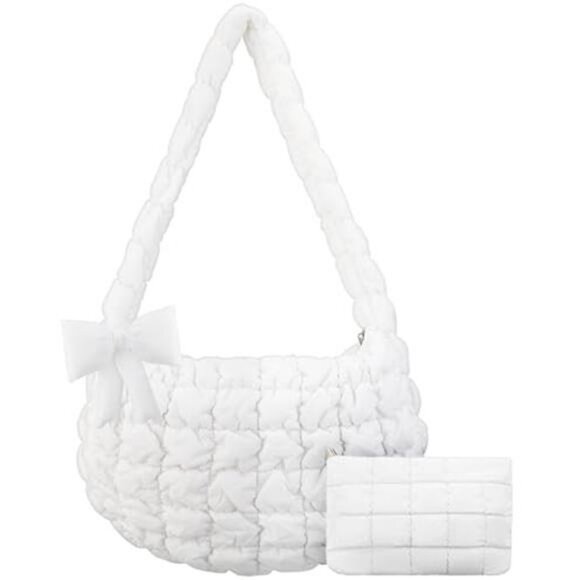 Handbags - Large Puffer Tote Bag for Women Quilted Puffy Handbag with Zipper